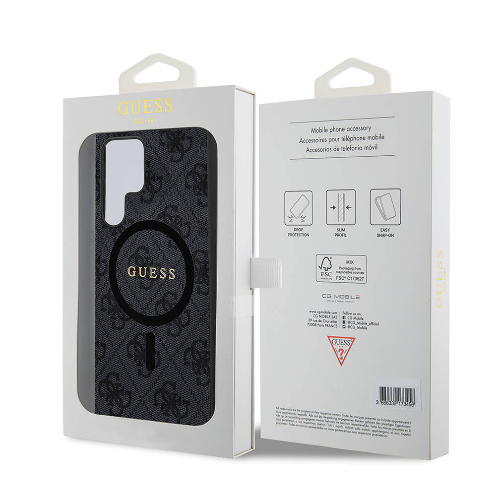 Guess Galaxy S24 Ultra Orjinal Lisanslı M-safe Şarj Özellikli PU Halkalı 4G Desenli Yazı Logolu Kılıf Guess Galaxy S24 Ultra Orjinal Lisanslı M-safe Şarj Özellikli PU Halkalı 4G Desenli Yazı Logolu Kılıf